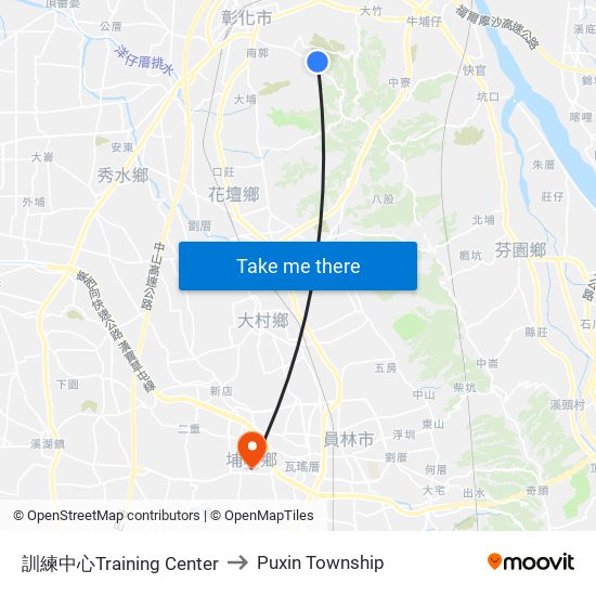 訓練中心Training Center to Puxin Township map