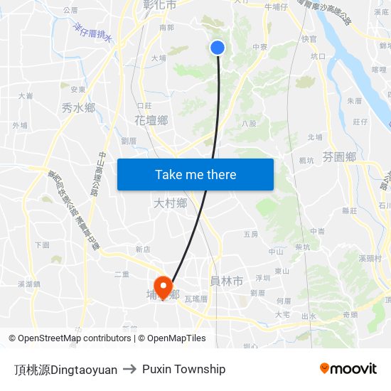 頂桃源Dingtaoyuan to Puxin Township map
