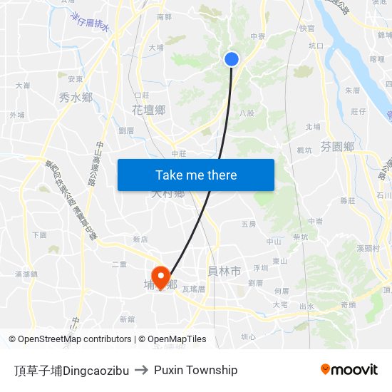 頂草子埔Dingcaozibu to Puxin Township map