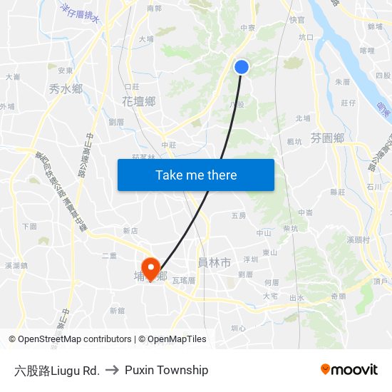 六股路Liugu Rd. to Puxin Township map