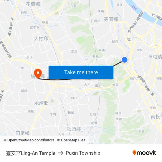 靈安宮Ling-An Temple to Puxin Township map