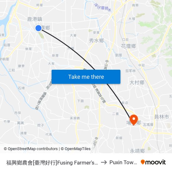 福興鄉農會[臺灣好行]Fusing Farmer's Association to Puxin Township map