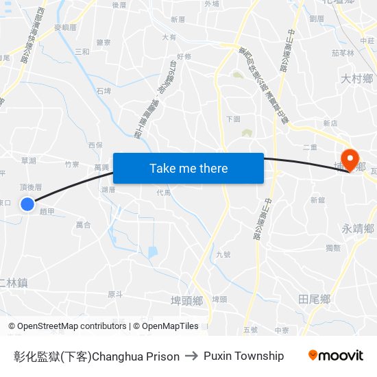 彰化監獄(下客)Changhua Prison to Puxin Township map