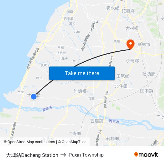 大城站Dacheng Station to Puxin Township map