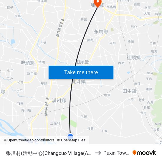 張厝村(活動中心)Changcuo Village(Activity Center) to Puxin Township map