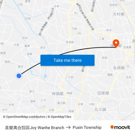 喜樂萬合院區Joy Wanhe Branch to Puxin Township map