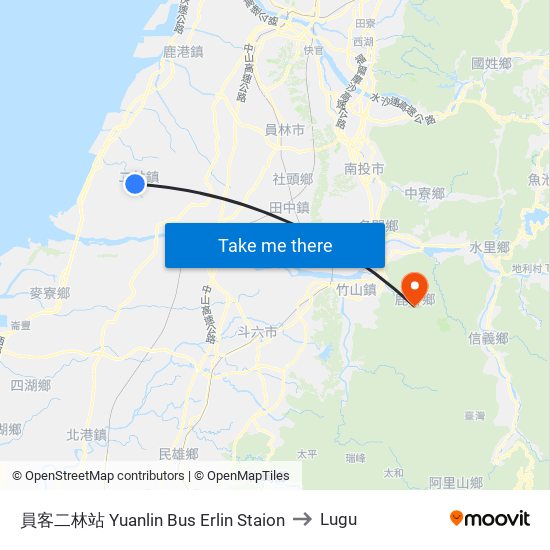 員客二林站 Yuanlin Bus Erlin Staion to Lugu map