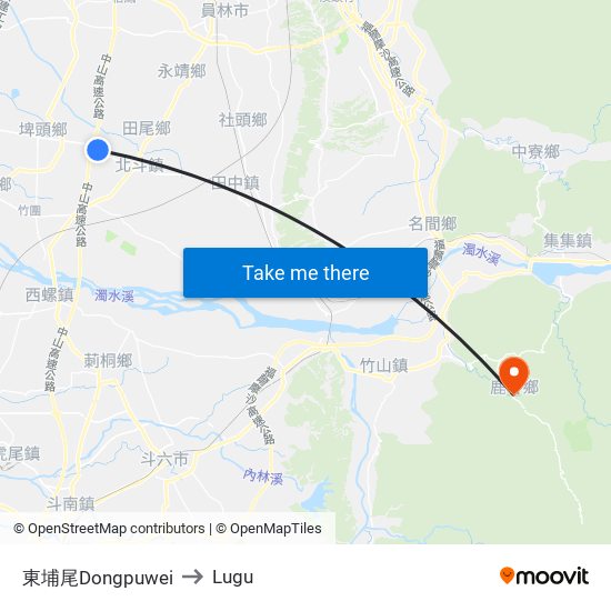 東埔尾Dongpuwei to Lugu map