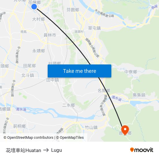 花壇車站Huatan to Lugu map