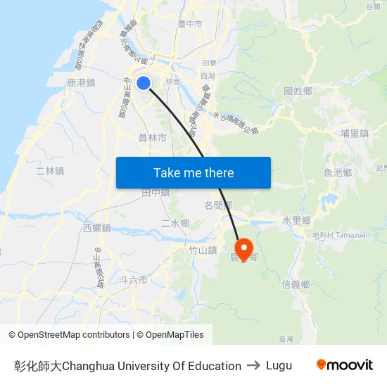 彰化師大Changhua University Of Education to Lugu map