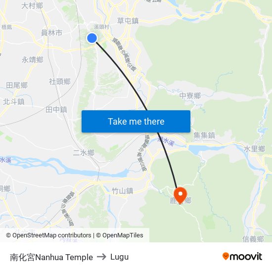 南化宮Nanhua Temple to Lugu map