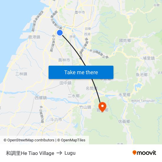 和調里He Tiao Village to Lugu map