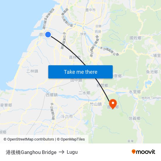 港後橋Ganghou Bridge to Lugu map