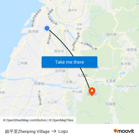 鎮平里Zhenping Village to Lugu map