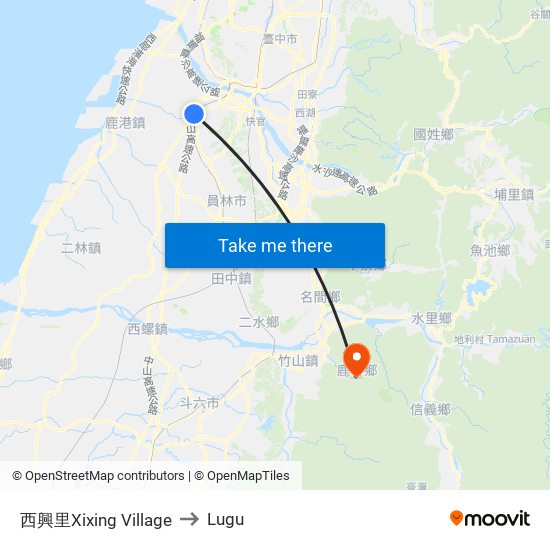 西興里Xixing Village to Lugu map