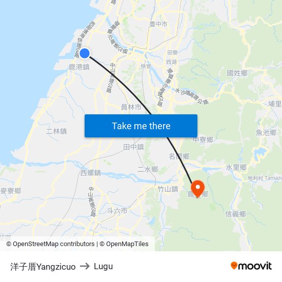 洋子厝Yangzicuo to Lugu map