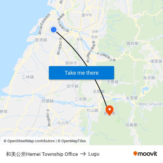 和美公所Hemei Township Office to Lugu map