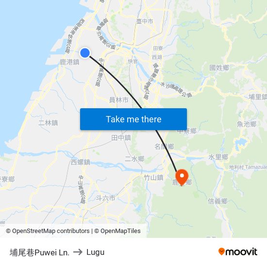 埔尾巷Puwei Ln. to Lugu map