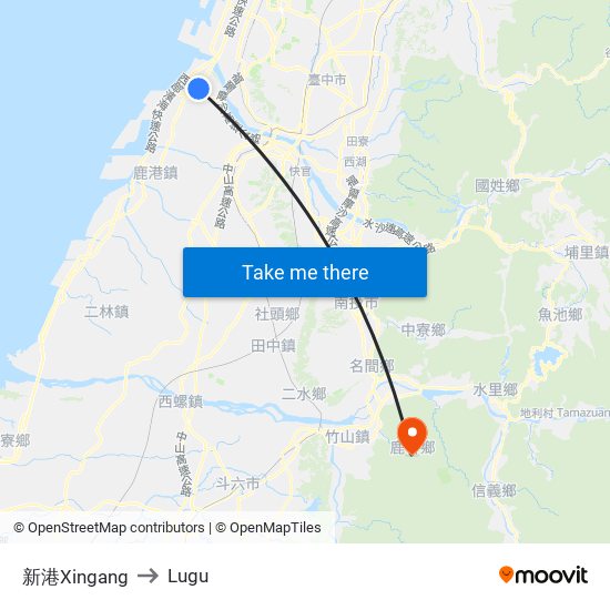 新港Xingang to Lugu map