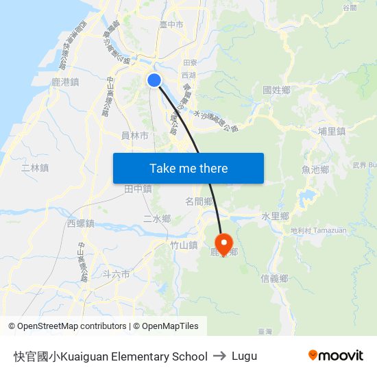 快官國小Kuaiguan Elementary School to Lugu map
