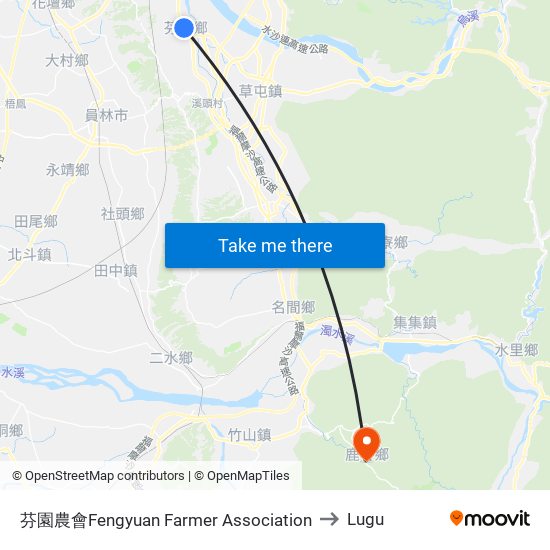 芬園農會Fengyuan Farmer Association to Lugu map