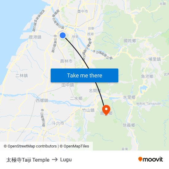 太極寺Taiji Temple to Lugu map