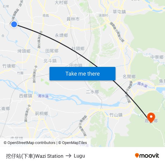 挖仔站(下車)Wazi Station to Lugu map