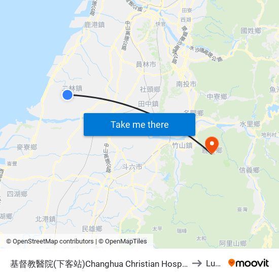 基督教醫院(下客站)Changhua Christian Hospital to Lugu map