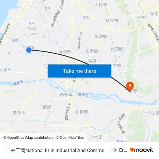 二林工商National Erlin Industrial  And Commercial Vocational High School to Ershui map