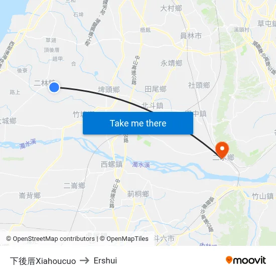 Xiahoucuo to Ershui map