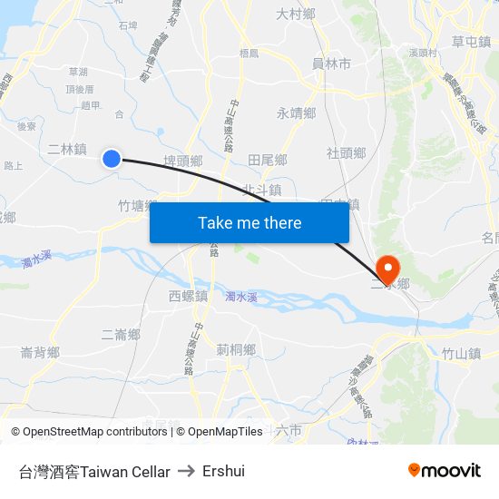 台灣酒窖Taiwan Cellar to Ershui map