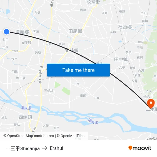 Shisanjia to Ershui map