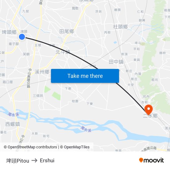 埤頭Pitou to Ershui map