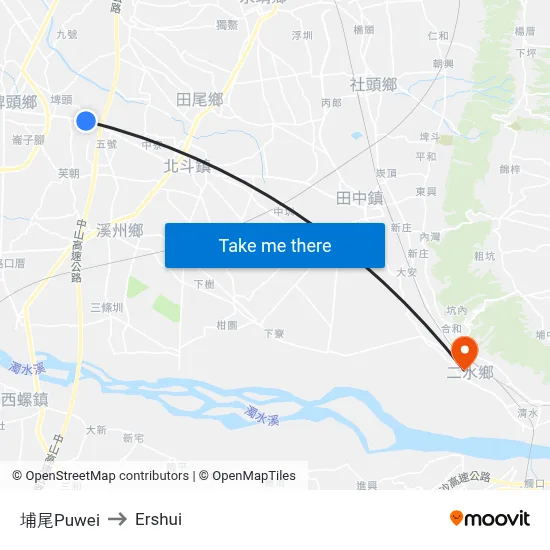 Puwei to Ershui map