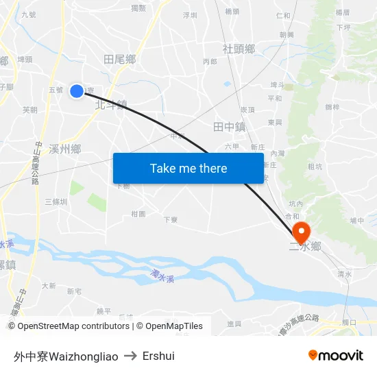 Waizhongliao to Ershui map