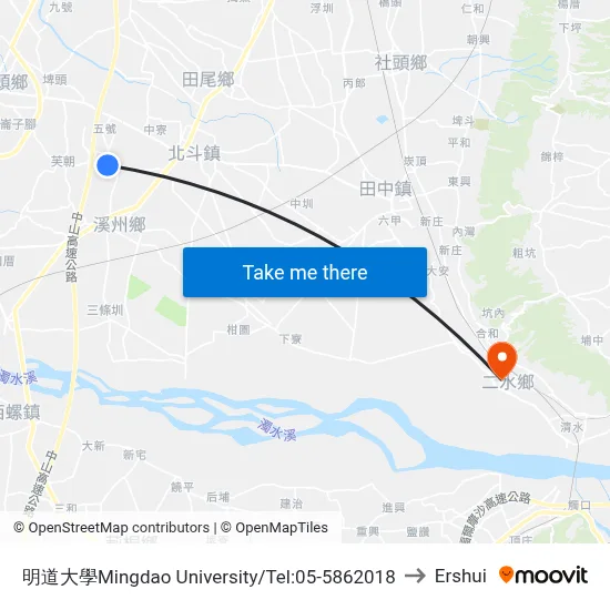 Mingdao University/Tel:05-5862018 to Ershui map