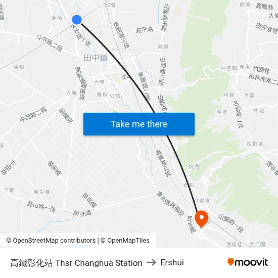 THSR Changhua Station to Ershui map