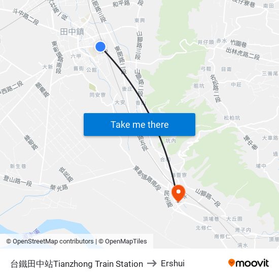 台鐵田中站Tianzhong Train Station to Ershui map