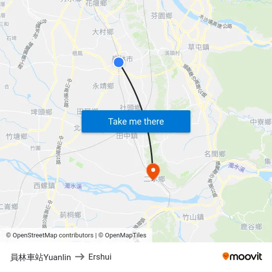Yuanlin Station to Ershui map