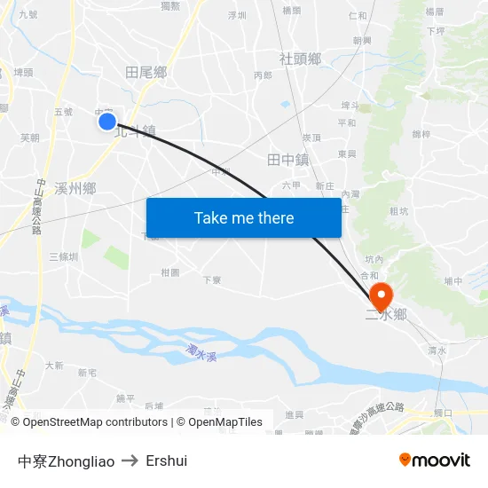 Zhongliao to Ershui map