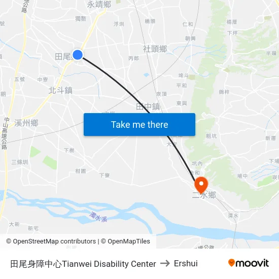 田尾身障中心Tianwei Disability Center to Ershui map