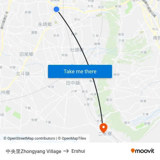 中央里Zhongyang Village to Ershui map