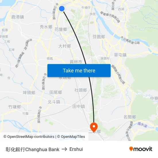 Changhua Bank to Ershui map