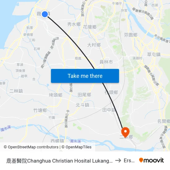 鹿基醫院Changhua Christian Hosital Lukang Branch to Ershui map