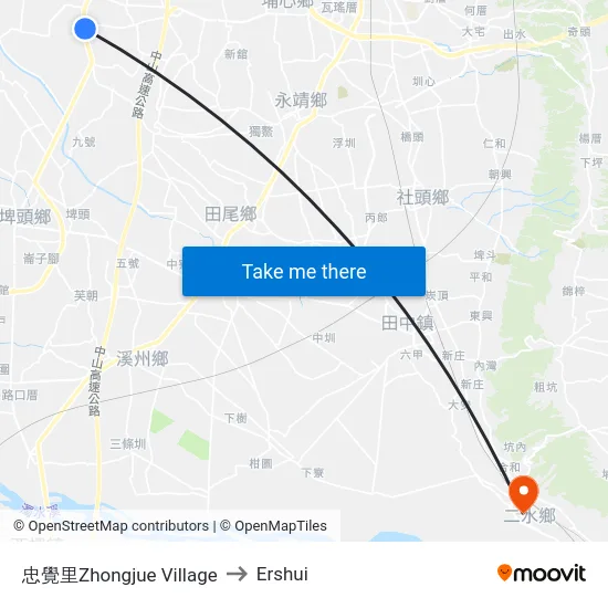 Zhongjue Village to Ershui map