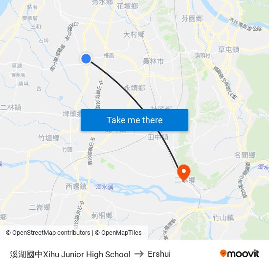 溪湖國中Xihu Junior High School to Ershui map