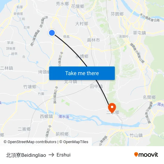 北頂寮Beidingliao to Ershui map