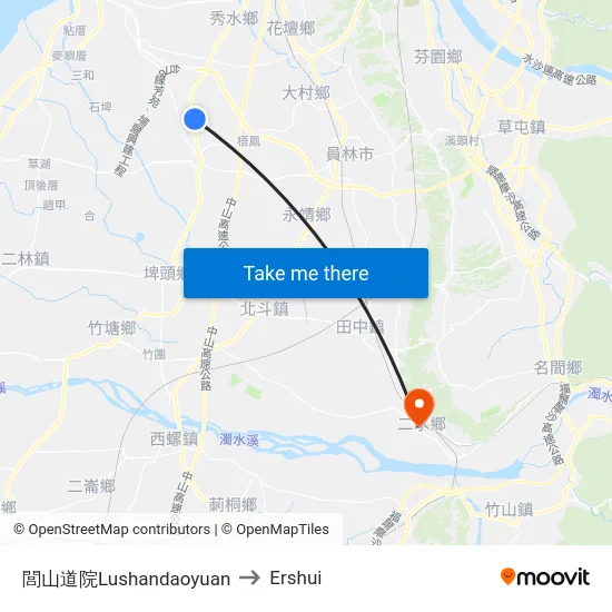Lushan Temple to Ershui map