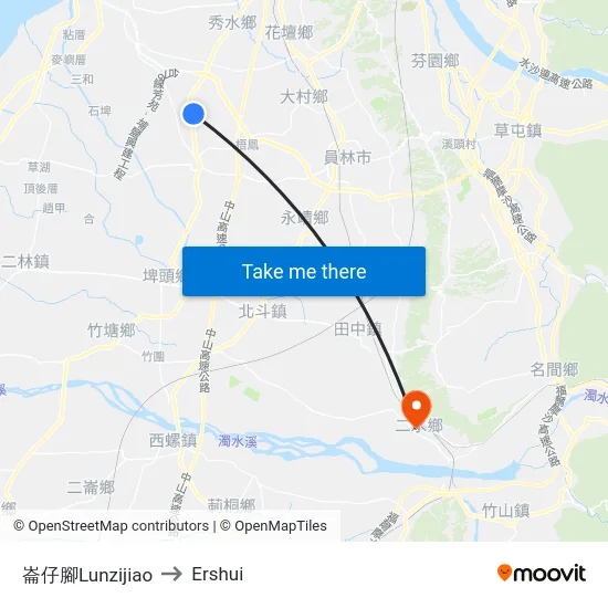 Lunzijiao to Ershui map