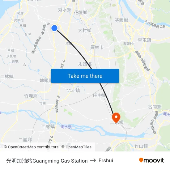 Guangming Gas Station to Ershui map